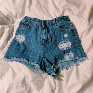 ASOS Urban Bliss Pinstripe High Waist Denim Shorts
